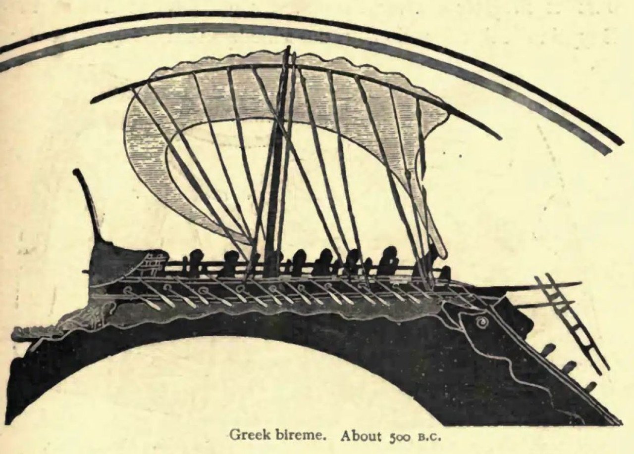 Egy ókori görög hajó ábrázolása Etrúriából, Kr. e. kb. 500-ból. Forrás: Wikimedia Commons